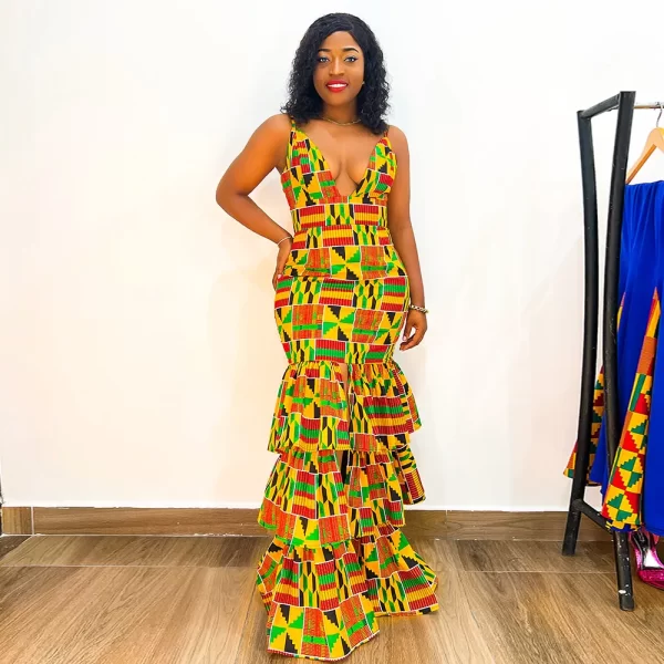 Africa Sexy Kente Print Maxi wax dress 100%Cotton African Dresses For Women Clothing african dress for women clothing free size - Image 5