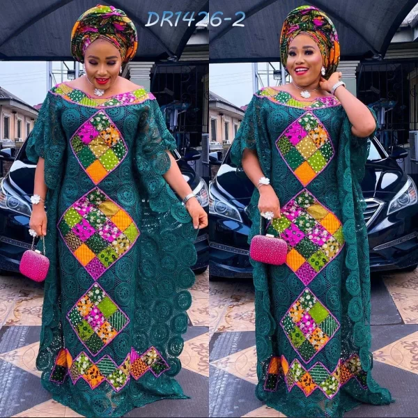 African Multicolored short Sleeve Nigeria Grown Maxi Traditional Africa Dress For Women free Size Women's Dresses - Image 4