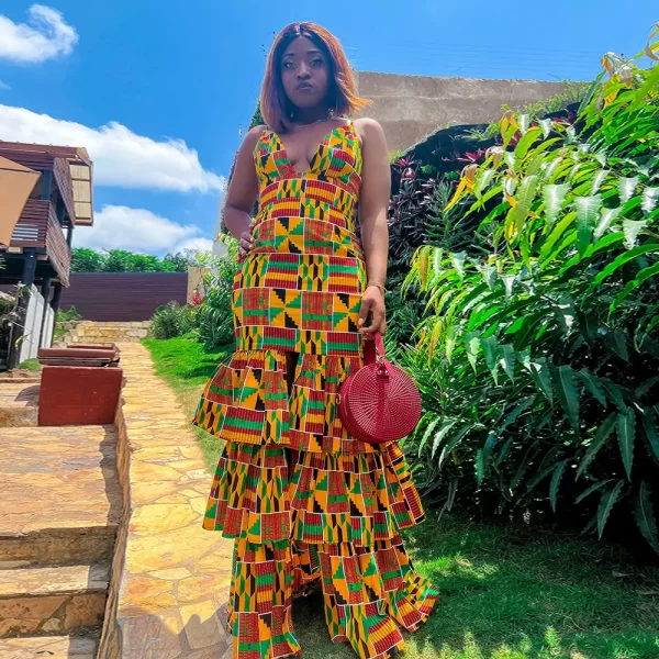 Africa Sexy Kente Print Maxi wax dress 100%Cotton African Dresses For Women Clothing african dress for women clothing free size - Image 4