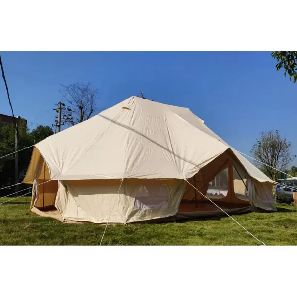 Outdoor  Four Season Family Camping and Winter Glamping Cotton Canvas Yurt Bell Tent with Mosquito Screen Door