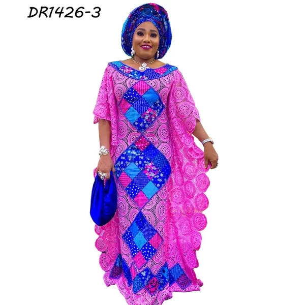 African Multicolored short Sleeve Nigeria Grown Maxi Traditional Africa Dress For Women free Size Women's Dresses - Image 5