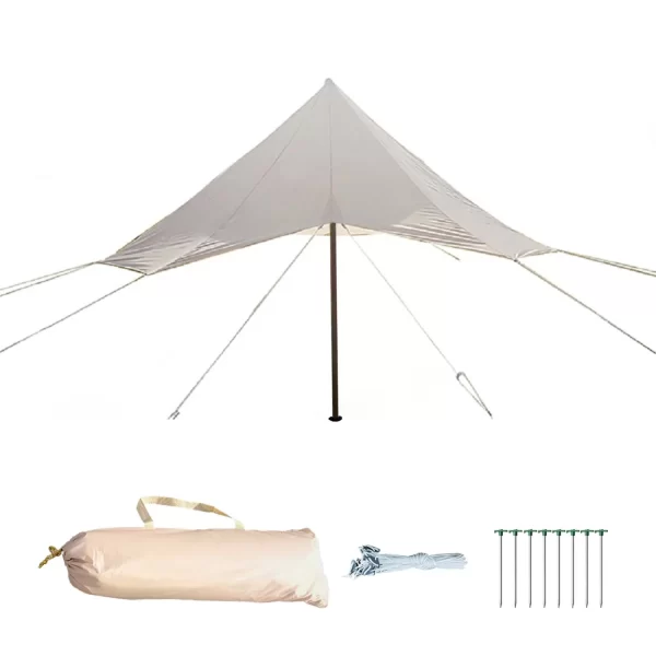 Yurt Outdoor 3M Rain Fly, Camping Tent with Durable 2 Poles (2M)and Rain-Proof Oxford Rain Cover Sun Shelter for Yurt Tent Beige - Image 6