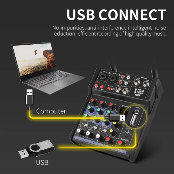 48V Interface Usb Sound Mixing 4 Channels Mini Music Microphone Studio Controller Audio Console Video Digital Dj Mixer With Mic - Image 4