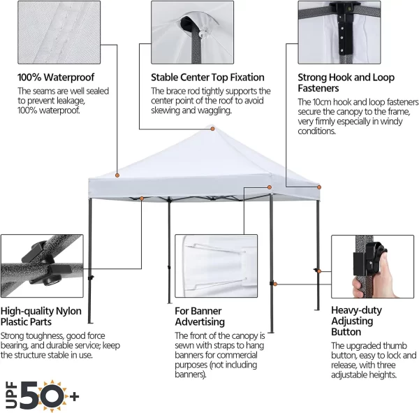 10 x 10 Pop Up Commercial Canopy Tent with 4 Removable Sidewalls, Sandbags, Stakes & Ropes, Waterproof Instant Canopies - Image 2