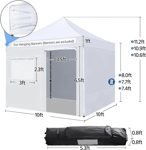 10 x 10 Pop Up Commercial Canopy Tent with 4 Removable Sidewalls, Sandbags, Stakes & Ropes, Waterproof Instant Canopies - Image 4