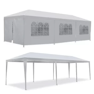 10'x30' Canopy Party Wedding Tent Gazebo Pavilion with 8 Side Walls (6 with With Windows & 2 Solid) Outdoor White