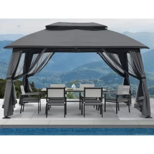 10x13 Outdoor Gazebo - Patio Gazebo With Mosquito Netting and Double Roof for Backyard Shelter Waterproof Outdoor Awnings Shade