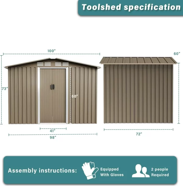 8' x 6' / 6' x 4' Metal Storage Shed for Outdoor with Lockable Slide Doors and Air Vent, Tiny House Utility and Tool Storage - Image 2