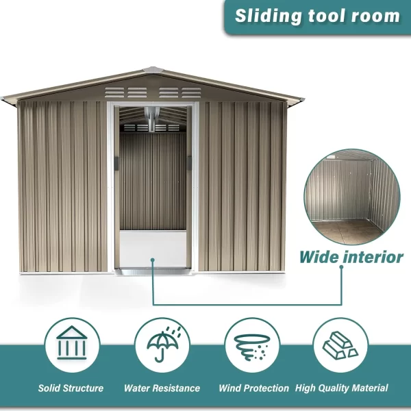 8' x 6' / 6' x 4' Metal Storage Shed for Outdoor with Lockable Slide Doors and Air Vent, Tiny House Utility and Tool Storage - Image 3