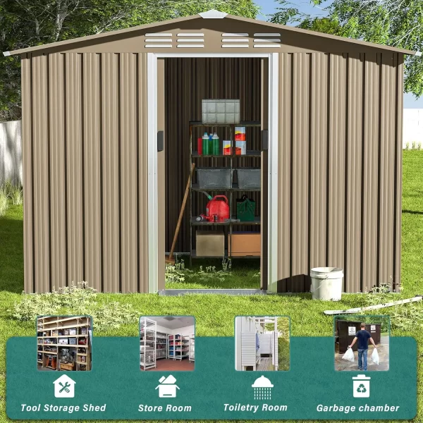 8' x 6' / 6' x 4' Metal Storage Shed for Outdoor with Lockable Slide Doors and Air Vent, Tiny House Utility and Tool Storage - Image 4