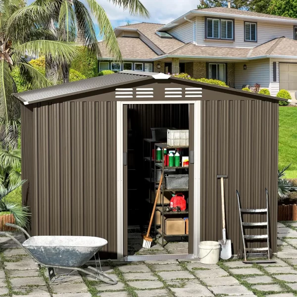 8' x 6' / 6' x 4' Metal Storage Shed for Outdoor with Lockable Slide Doors and Air Vent, Tiny House Utility and Tool Storage - Image 5