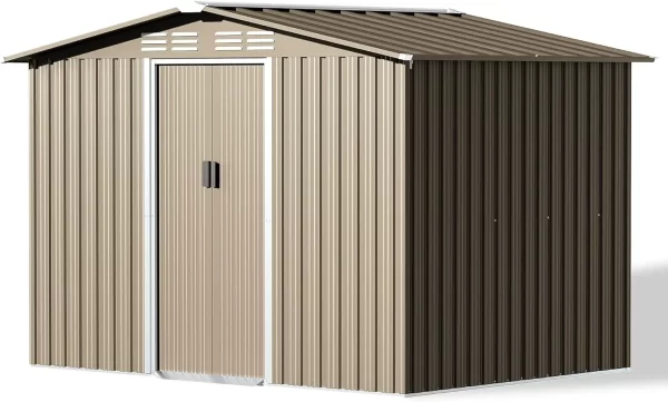 8' x 6' / 6' x 4' Metal Storage Shed for Outdoor with Lockable Slide Doors and Air Vent, Tiny House Utility and Tool Storage