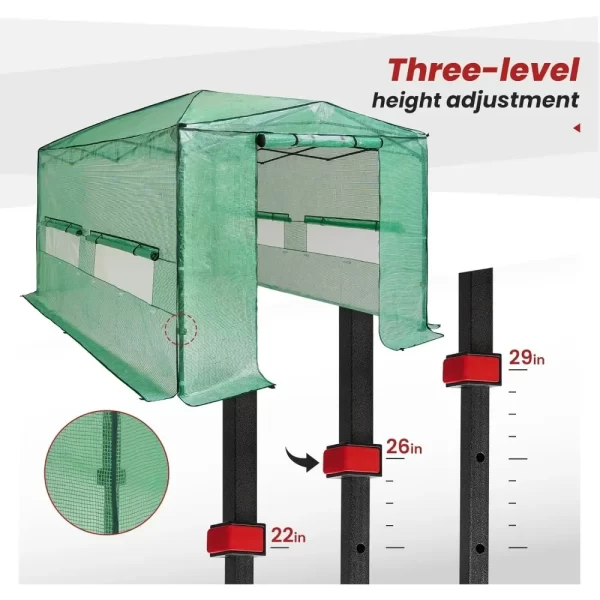 8'x12' Portable Greenhouse Pop-up Greenhouse Indoor Outdoor Plant Gardening Canopy, 2 Roll-Up Zipper Doors and 4 Side Windows - Image 4