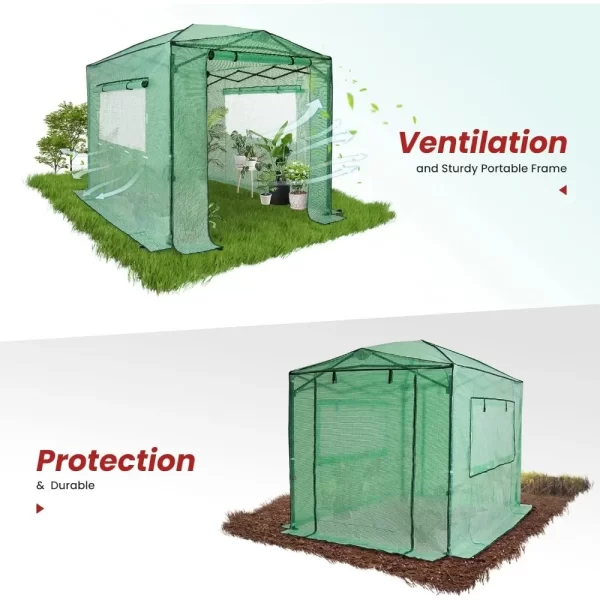 8'x12' Portable Greenhouse Pop-up Greenhouse Indoor Outdoor Plant Gardening Canopy, 2 Roll-Up Zipper Doors and 4 Side Windows - Image 5