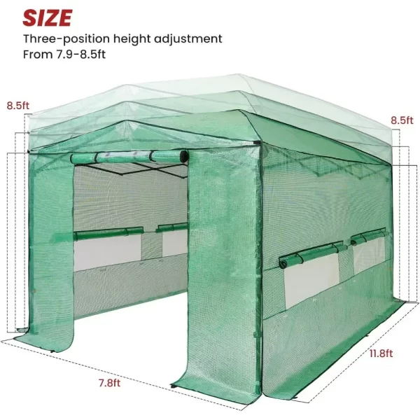 8'x12' Portable Greenhouse Pop-up Greenhouse Indoor Outdoor Plant Gardening Canopy, 2 Roll-Up Zipper Doors and 4 Side Windows - Image 6