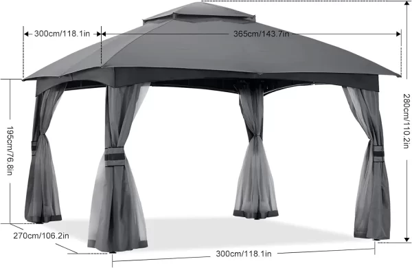 ABCCANOPY 10x12 Patio Outdoor Gazebo - Patio Gazebo with Mosquito Netting and Outdoor Canopy Top - Dark Grey - Image 5