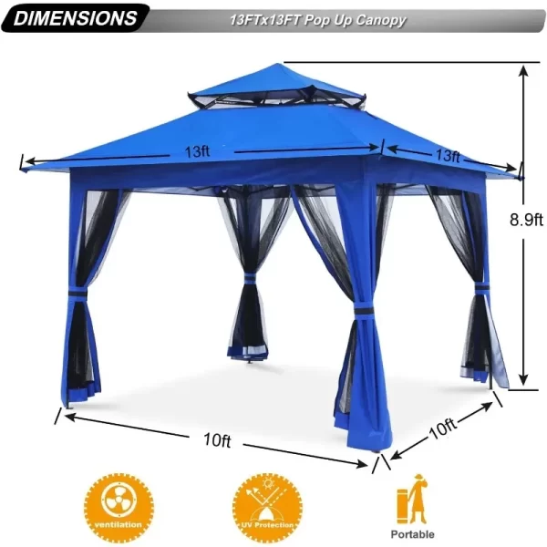 ABCCANOPY Up Gazebo 13x13 - Outdoor Canopy Tent with Mosquito Netting for Patio Garden Backyard (Blue) - Image 5