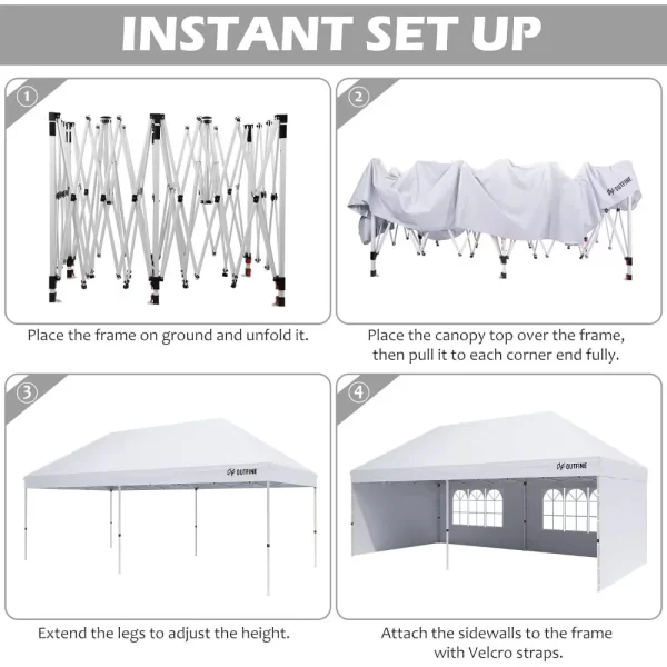 Canopy 10'X20' Pop Up Canopy Gazebo Commercial Tent with 4 Removable Sidewalls, Stakes X12, Ropes X6 for Patio Outdoor - Image 5