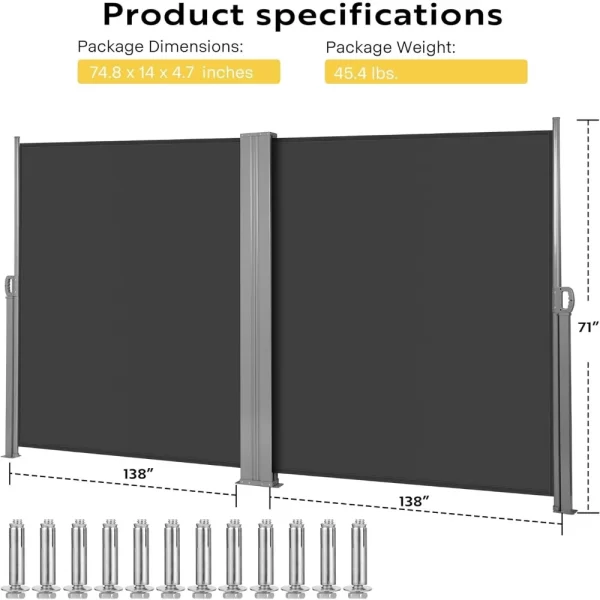 Exterior Awning Outdoor Waterproof UV-Resistant Privacy Divider Screen With Automatic Roll-Back Function for Patio Camping Tent - Image 6