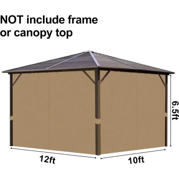 Gazebo Privacy Curtains 10' X 12' With Zipper 4-Panels Side Wall Universal Replacement for Patio Outdoor Canopy Gazebo - Image 6