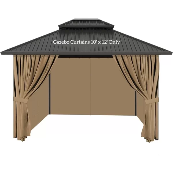 Gazebo Privacy Curtains 10' X 12' With Zipper 4-Panels Side Wall Universal Replacement for Patio Outdoor Canopy Gazebo