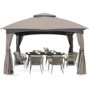 10 x 10 MASTERCANOPY Outdoor Patio Gazebo for Garden with Upgrade Steel Frame and Netting Walls Gray