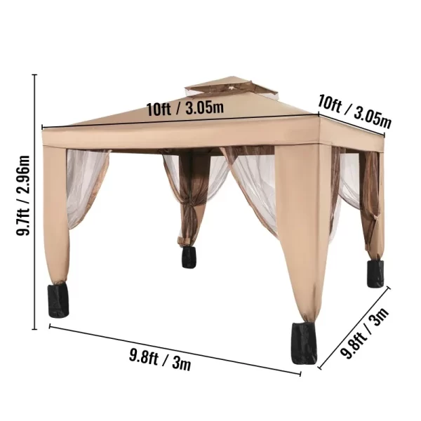 10' X 10' Up Brown Square Gazebo Cenadores De Jardin Party Tent - Image 3