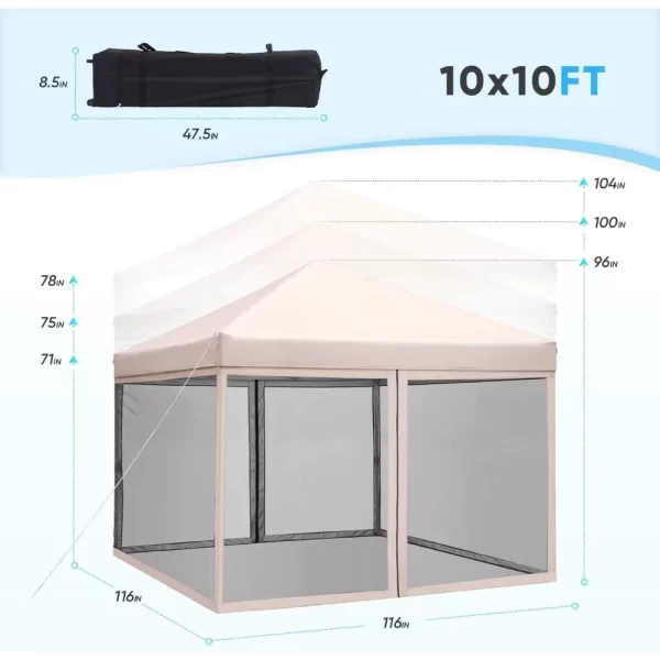 10x10 Tent Pop-Up Gazebo Canopy With Net Pergola Fully Sealed Including Waterproof & Roller Bags Gazebo Shed Shade Garden Supplies Home - Image 6