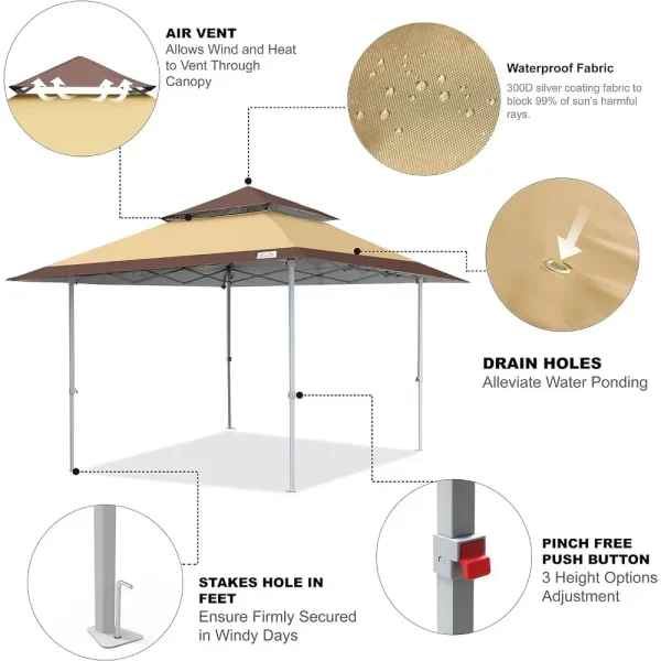 13x13Ft Pop Up Canopy Tent Instant Folding Shelter 169 Square Feet Large Outdoor Sun Protection Shade(Beige) - Image 3