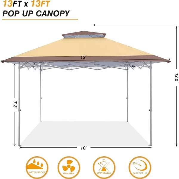 13x13Ft Pop Up Canopy Tent Instant Folding Shelter 169 Square Feet Large Outdoor Sun Protection Shade(Beige) - Image 4