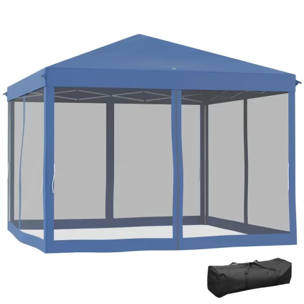 Blue 10' x 10' Pop Up Canopy Tent with Netting, Instant Gazebo, with Carry Bag, Height Adjustable, for Outdoor, Garden, Patio - Image 2