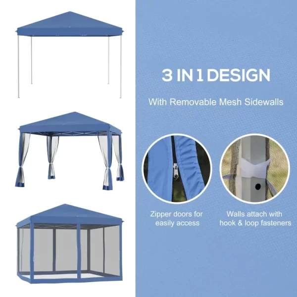 Blue 10' x 10' Pop Up Canopy Tent with Netting, Instant Gazebo, with Carry Bag, Height Adjustable, for Outdoor, Garden, Patio - Image 4