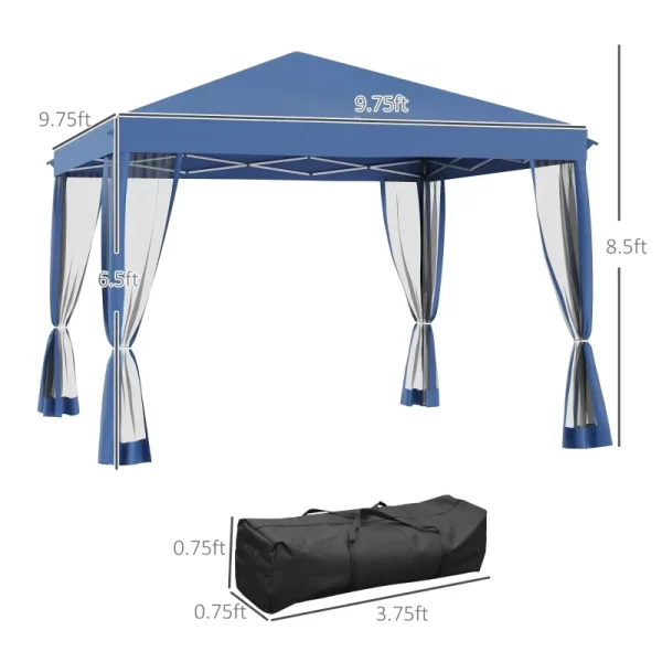 Blue 10' x 10' Pop Up Canopy Tent with Netting, Instant Gazebo, with Carry Bag, Height Adjustable, for Outdoor, Garden, Patio - Image 6