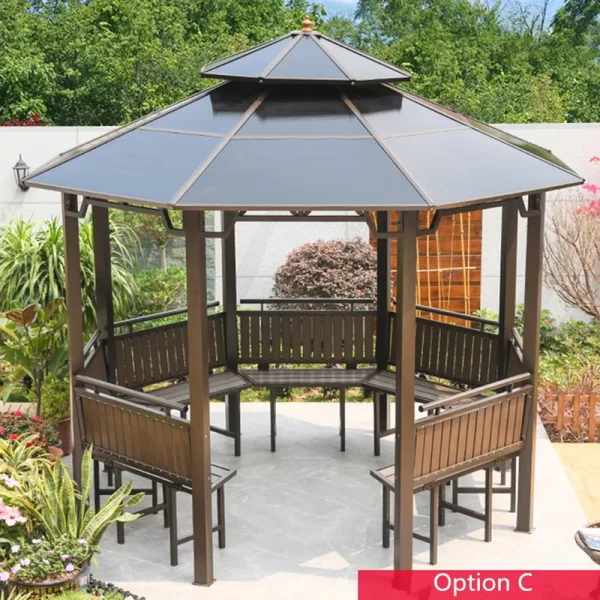 Dia 3.5meter Octagonal Pavilion Outdoor Gazebo Patio pergola Galvanized steel PC Hardtop Sun Room Carage Shelter dark brown New - Image 2