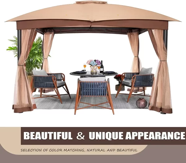 10x12 Gazebo, Double Vent Canopy Gazebo, Outdoor Gazebo with Privacy Netting, Easy Setup Gazebo for Patio, - Image 2