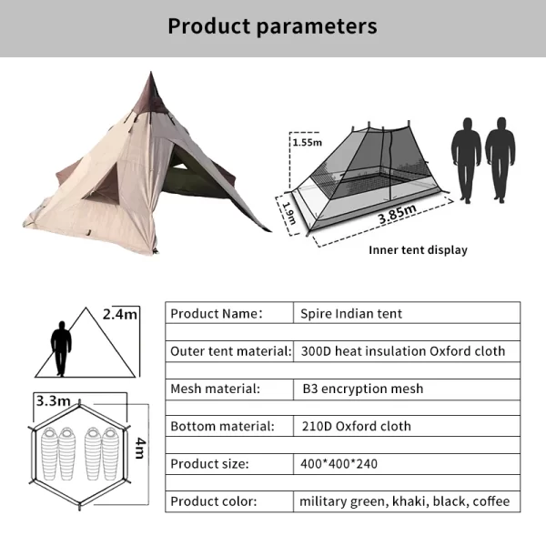 5-6 people glamping pyramid shape tipi preself hot tents for sale canvas tent ultralight inner camping new