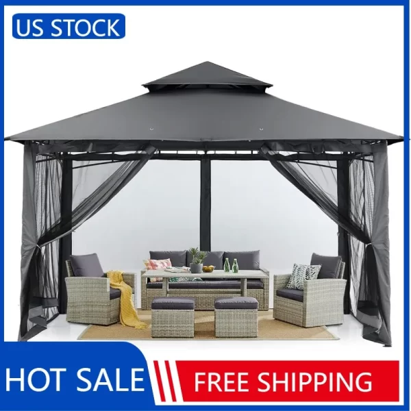 MASTERCANOPY Outdoor Garden Gazebo for Patios with Stable Steel Frame and Netting Walls (10x10,Dark Gray) - Image 2