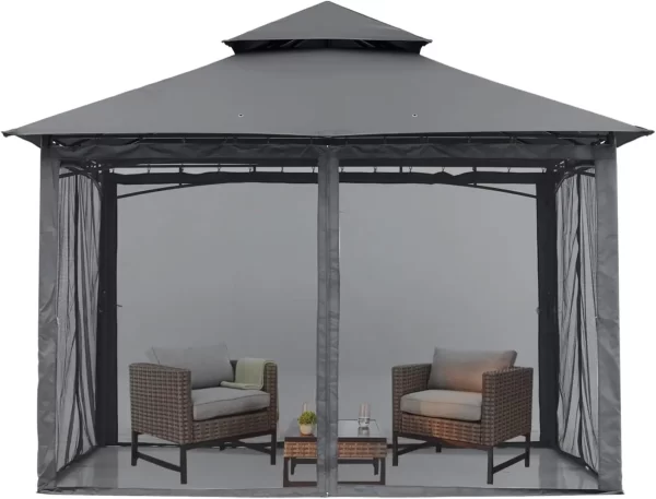 MASTERCANOPY Outdoor Garden Gazebo for Patios with Stable Steel Frame and Netting Walls (10x10,Dark Gray)