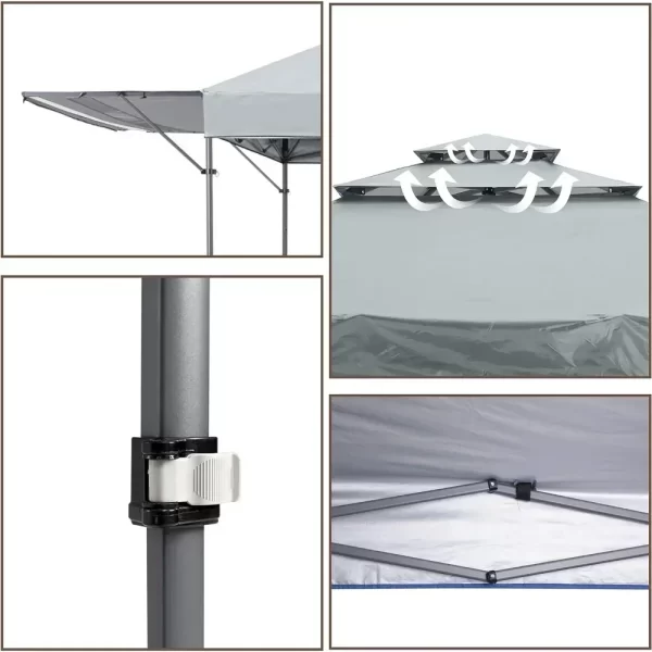 200" X 120" X 114.5" Pop up Gazebo Canopy 3-Tier Instant Canopy with Adjustable Dual Half Awnings (Gray) - Image 3