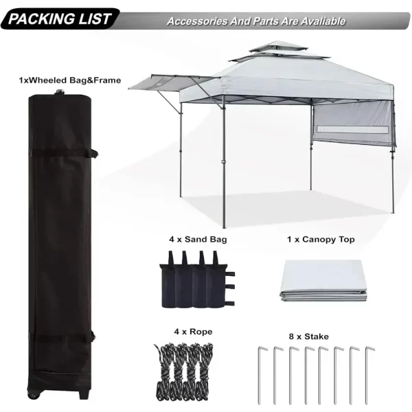 200" X 120" X 114.5" Pop up Gazebo Canopy 3-Tier Instant Canopy with Adjustable Dual Half Awnings (Gray) - Image 4