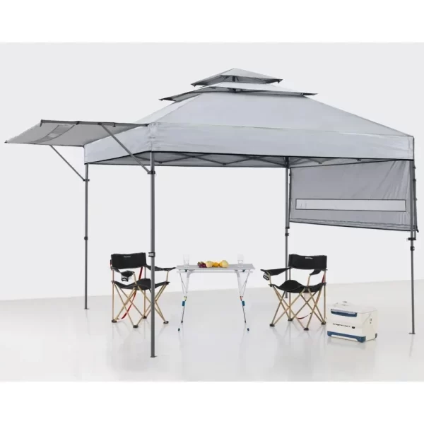 200" X 120" X 114.5" Pop up Gazebo Canopy 3-Tier Instant Canopy with Adjustable Dual Half Awnings (Gray)