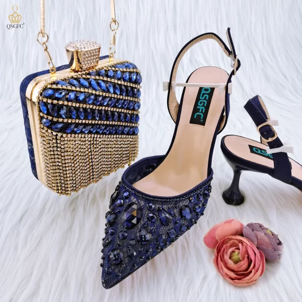 Italian Design African Ladies Party Shoes and Bag Nigerian Fashion Lace Mini Bags and Mid Heel Pointed Shoes